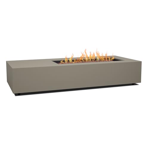 Image of Real Flame Aegean 72in Rectangle Propane or Natural Gas Fire Pit Table, 65,000 BTU, Powder-Coated Steel, Push-Button Ignition, CSA Certified, Stainless Steel Burner with Lid (Mist Gray)