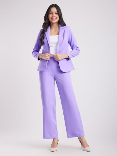 Image of FableStreet Women's Formal Trousers | Wide-Leg Design with Mid-Rise Waist | Solid Pattern & Plain Weave Fabric | Office Wear & Business Meetings