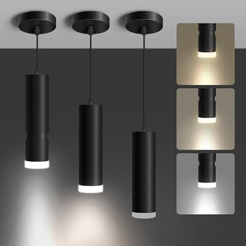 OKELI Pendant Lights, Modern Black Pendant Lights Fixture,3-CCT Unique LED Pendant Lighting for Kitchen Island,20W,2700/4000k/6000K, ETL(3Pack) Cover