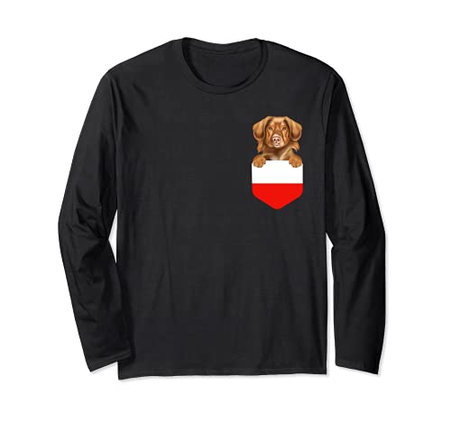 Poland Flag Duck Tolling Retrievers Dog In Pocket Long Sleeve T-Shirt, Black