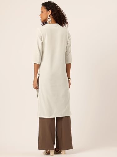 Image of feranoid Women's Plain Cotton Kurta with Mandarin Collar, 3 /4 Sleeves & Pocket