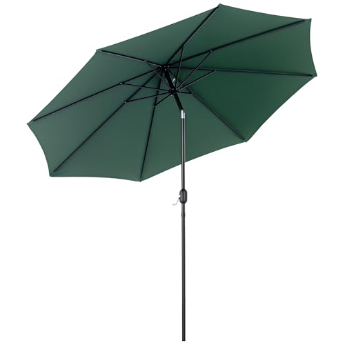 Outsunny Parasol de jardin extérieur Parasol droit inclinable Ø 3 m en métal Rond Polyester 180g/m² manivelle inclinable Vert