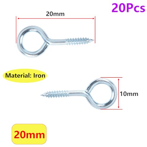 Qrity 20 PCS Eyelet Screws, 20mm Self Tapping Hook, Ring Screw, Ceiling Hook, Galvanized Eyebolt - Image 2
