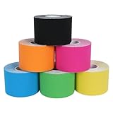 LXYANW Cinta Kinesiológica, 6 Rollos de Cinta Adhesiva Deportiva, 5cm x 5m Esparadrapo Deportivo Kinesiotape Cinta Deportiva elástica para Hombros,Rodilla,Alivio Dolor Muscular