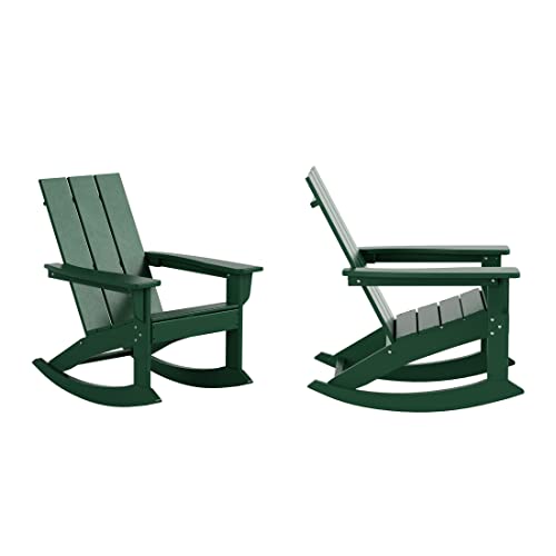 Wo Home Furniture Adirondack Rocking Chair Set Of 2 Pcs Patio All-Weather And Uv Protection For Any Outdoor Spaces (Dark Green) #TOP12