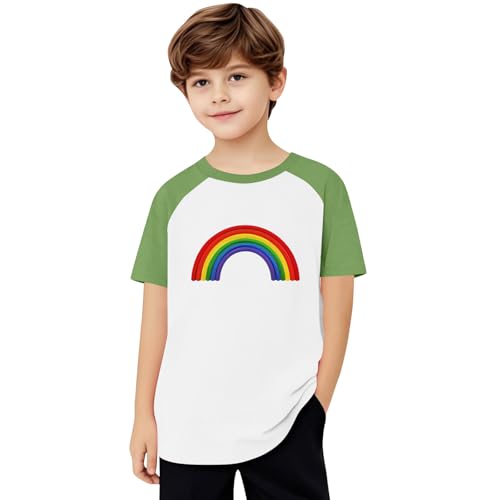Girls Cute Rainbow T-Shirts Kids Color Block Loose Raglan Tops Boys Crewneck Basic Short Sleeve Tees for Kids 3-14 Years4