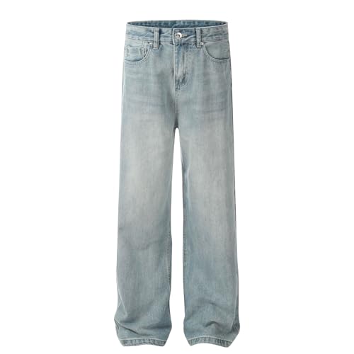 Jeans Pants Trousers Denim Washed Retro Blue Street Trendy Commuting Straight Leg for Men