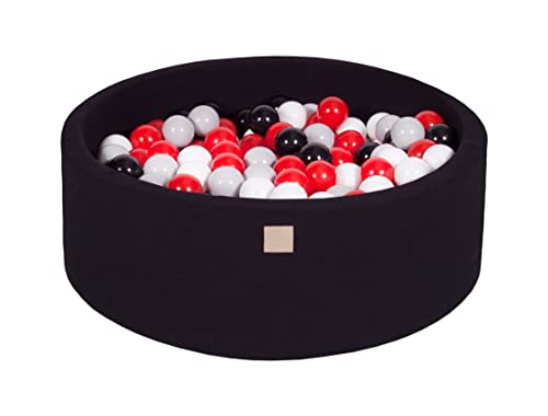 MEOWBABY Piscina de bolas para bebé, redonda, 90 x 30 cm, para niños, con 200 pelotas, algodón, negro: gris/blanco/negro/rojo