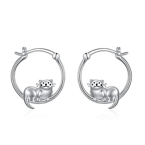ONEFINITY Otter Jewelry Gifts Sterling Silver Sea Otter Earrings Otter Hoop Earrings for Women