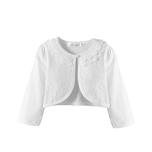 Image of Acecharming Girls' Shrug Sweaters Long Sleeve Lace Bolero Cardigan Shrug Button Closure Bolero Dress Cover Up for 2-10 Years