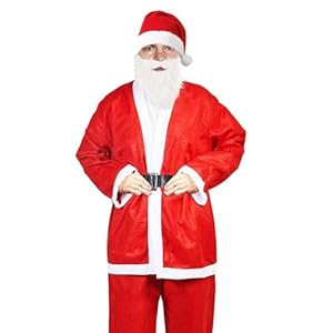 LYFETC 5-teiliges Weihnachtsmann Upgraded Kostüm für Herren in Übergrößen | Komplettset mit Mantel, Hose, Hut, Bart & Gürtel | Santa Claus Nikolauskostüm aus Vlies für Weihnachtsfeier