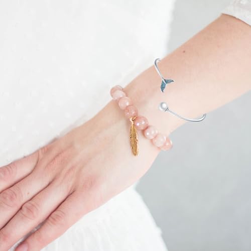 Bracelet ouvert argent S925 perle bleue et queue de sirène élégante - 2