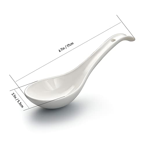 AOOSY Asian Soup Spoons,6.75 inch Ceramic Ramen Soup Spoons,Chinese Soup Spoons,Bright White Japanese Spoon Large for Ramen Pho Cereal,Wonton Dumpling Miso,Set of 6(White)
