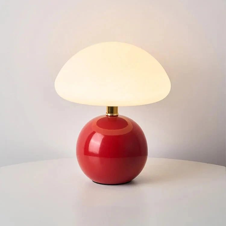 Image of Ceramic Red Apple Table Lamp for Living Room & Bedroom, 3 Color LED Light, Modern Minimalist Table Lamp for Home Decor, Bedside, Study, Office, Reading, Indoor Use