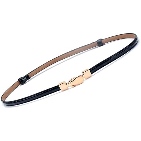 Diyafas Women Skinny Leather Belts Adjustable Thin Waist Belt for Dress Jeans Waist Strap, Black, One Size Cover