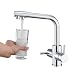 Produktbild 3 Wege Wasserhahn Küche, Küchenarmatur 360° Drehbar, 3 in 1 Filter Mischbatterie Küche für Wasserfilter, Trinkwasserhahn mit 2 Hebel, Drei Wege Armatur Spültischarmatur aus Edelstahl Chrom