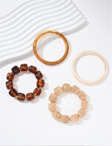FAXHION Stackable Stretch Beaded Bracelet Set for women, Tan - image 5