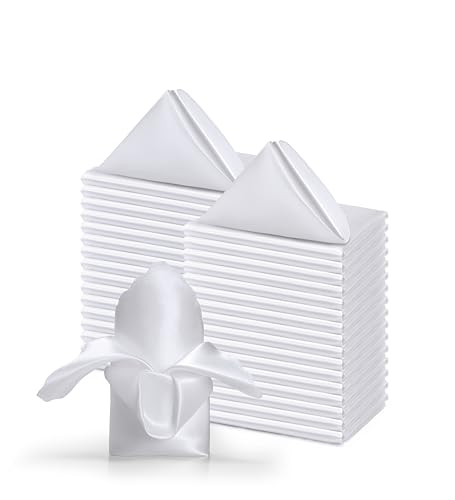 Counfeisly 100 Pack White Satin Napkins 17x17 Inches Dinner Napkins, Scalloped Elegant Napkins Square Table Napkins Decor, Smooth Table Cloth Napkins for Restaurant Weddings Banquet Party