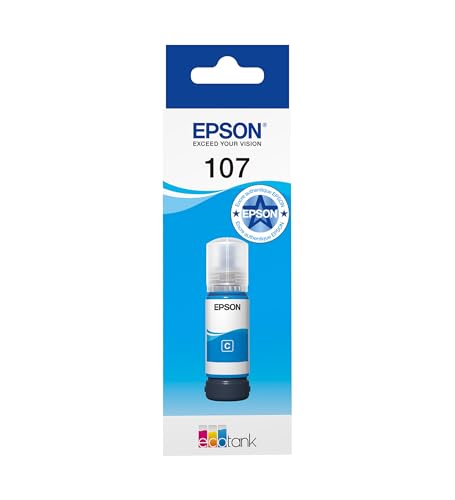 Epson EcoTank 107 Bouteille d’Encre Authentique | Cyan| Haute Capacité – Jusqu’à 7,200 Pages | Compatible Avec ET-18100 | Qualité De Marque Pour Des Résultats Optimaux