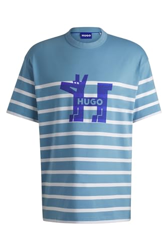 HUGO Nolastripe T-Shirt Ample en Jersey de Coton Motif Chien Noir Homme