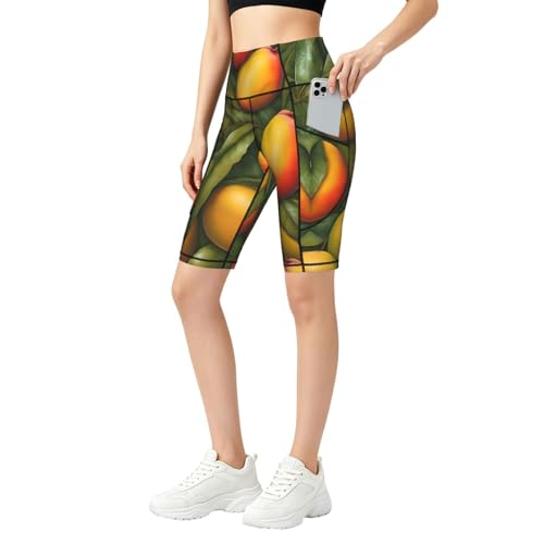 Short de sport taille haute anti frottement avec poches imprimé mangue coloré
