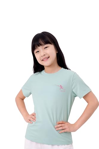 Image of KlothoMAIA Girls' Fencing Embroidered T-Shirt - Green Tee with Pink Little Fencer Stitching