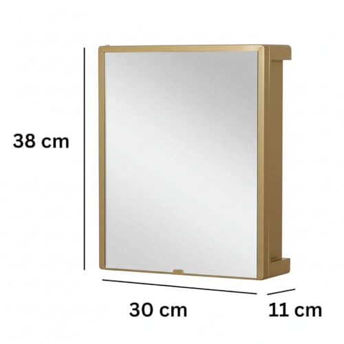 Image of CIPLA PLAST New Rich Look Bathroom Cabinet with Mirror | Storage Organiser | Strong Plastic Bathroom Shelves Wall Mounted | Bathroom Accessories| Mirror Cabinet (Champagne Gold)