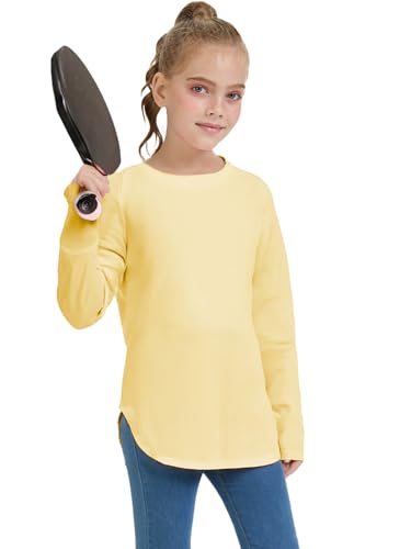 Girls Long Sleeve Shirts Kids Crewneck Curved Hem Tunic Tops Plain Fall T Shirt4