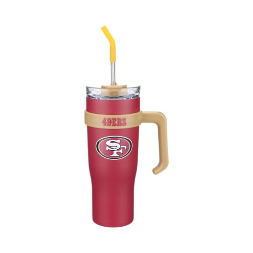 Image of The Memory Company Officially Licensed 46oz Team Color Slim Tumbler with Straw and Handle, San Francisco 49ers