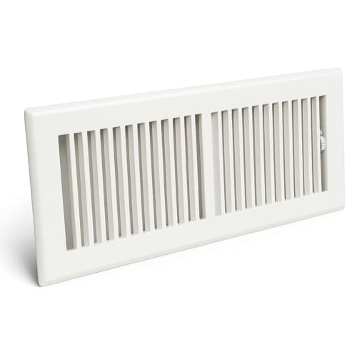 Image of 6 inch x 14 inch White Floor Register 2 Way - Stamped Face Steel Vent Cover, HVAC Floor Grille for AC Heat, Fits 6x14 Duct Opening, Heavy Duty Metal Register