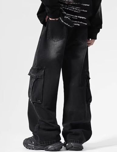 Y2K Denim Cargo Denim Sweatpants Vintage Baggy Skater Jeans Streetwear High Waisted Denim Pant4