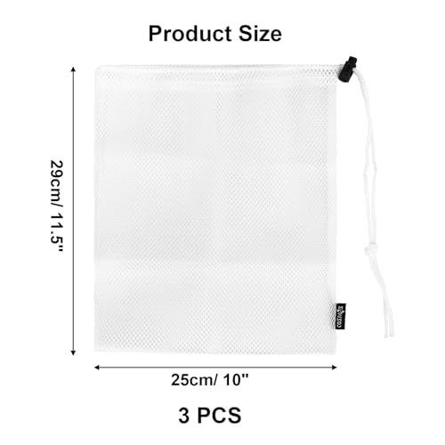 Cosmos 3 Pcs Sport Mesh Bags Drawstring Storage Net Bag 10" x 11.5" Multipurpose Nylon Mesh Drawstring Bag with Cord Lock Closure for Golf Balls Tennis Balls Ping Pong Balls Organizer Bags2