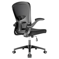 Durrafy Office Chair Ergonomic, Desk With 90° Flip-up Armrests and Lumbar Support, Mid Back Office Desk Chair, Height-Adjustable, Mesh Swivel Chair with Silent casters, Suitable for Home Office