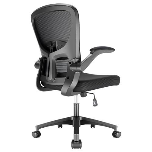 Durrafy Ergonomischer Bürostuhl, Schreibtischstuhl mit Verstellbaren Armlehnen, Gaming-Stuhl,Mesh-Bürostühle,Bürostuhl mit Lendenwirbelstütze,Gepolstertem Sitzkissen, 360° Drehstuhl, Schwarz