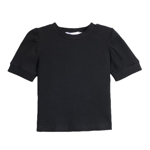 Image of Hopscotch Baby Girls Cotton Half Sleeves Solid Top and Pant Set in Black Color