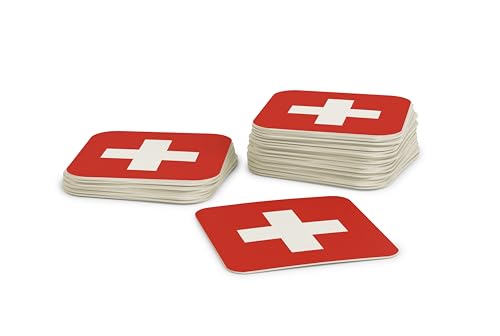 Untersetzer für Gläser I Schweiz Bierdeckel (50 Stück) aus Pappe eckig (9,3cm x 9,3cm) I WM 2026 Tischdeko mit Schweizer Flagge