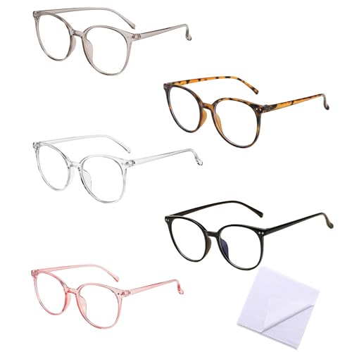 VVQWCY 5 Pack Blaulichtfilter Brille Damen Ohne Stärke Blaufilter Brille Herren Blue Light Glasses Anti Blaulicht Bildschirmbrille mit einem Objektivtuch