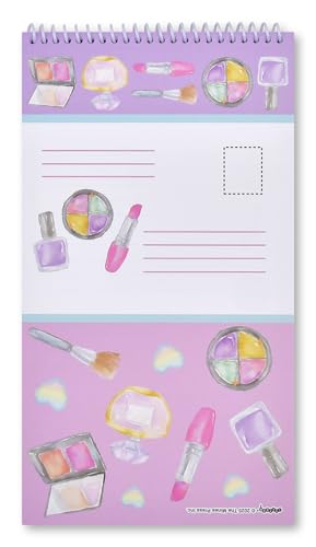 Image of iscream Fold and Send Girls Stationery Card Pad with Seals - Makeup Counter | 40 Pack, Pretty Print, Spiral Bound, Large 10.5 inch x 5.75 inch Cards, Coordinating Sticker Sheets, Fold and Send, Summer Camp Ready