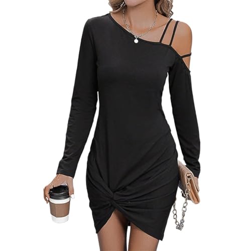 Robe slim pour femme à épaule dénudée et manche longue torsadée