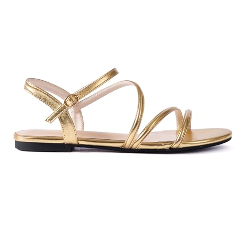 Image of Mtzyoa Women Flat Sandals Dressy Strappy Gladiator Summer Ankle Strap Nude Open Toe Comfortable Wedding Casual Leather Ladies Party Trendy Vacation