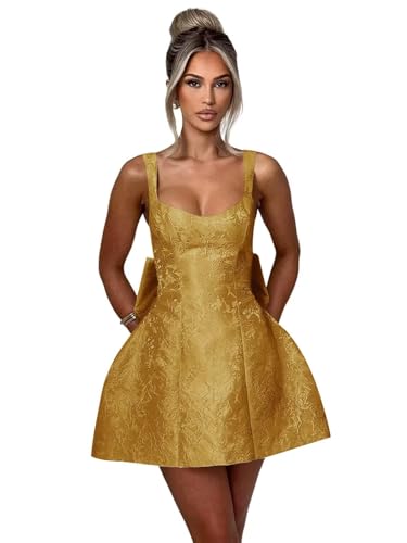 Image of Satin Plus Size Short Homecoming Dresses for Teens 2025 V Neck Bow Brown Lace Up Mini Backless A Line Cocktail Party Gown for Juniors US26W