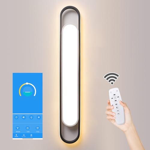 Naroume Dimmable LED Ceiling Light Modern Linear LED Ceiling Lamp 92cm Smart Semi Flush Mount Wraparound Shape Lighting Fixture with Remote Control for Kitchen Dining Room (6-49) X2W