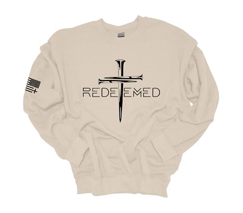 Trenz Shirt Company Mens Chrisitian Sweatshirt Redeemed Cross Nails Crewneck Sweatshirt