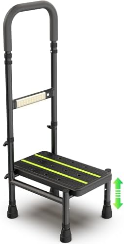 Step Stool with Handle for Elderly, Adjustable Handrail & Leg, Sensor Light, Medical Stepping Stools for High Bed Mobility & Daily Living Aids, Bedside Car Stair Lift for Senior Adults 450lbs