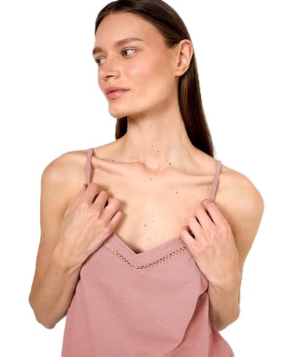 TRAMAS+ Pijama Mujer Corto Verano de Algodón, Conjunto Camiseta Tirantes y Pantalón Corto con Cintura Ajustable, Set Corto de Algodón Liso, Cómodo, Fresco y Elegante - XL, Rosa