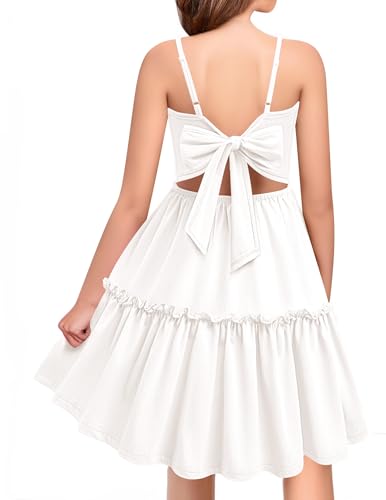 Arshiner Girls Tie Back Dress Spaghetti Strap Ruffle Hem Casual Summer Beach Sundress with Pockets