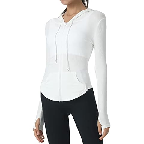Locachy Womens Slim Fit Full Zip Hoodie Athletic Jacket Yoga Workout Running Jackets with Thumb Holes, White, XS Cover