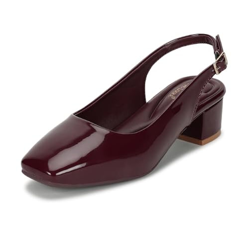 Image of Marc Loire Women Square Toe Solid Block Heel Pumps for Office, Party and Formal Wear
