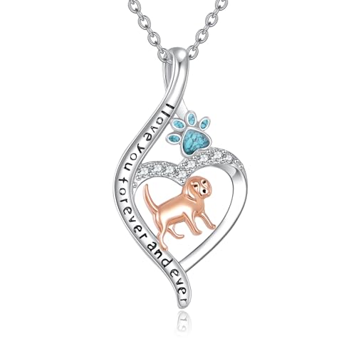 DAYLINLOVE Beagle Hund Kette 925er Sterling Silber Unendlichkeit Türkis Anhänger Halskette Pfote Druck Hund Mama Schmuck Geschenke für Damen Mädchen