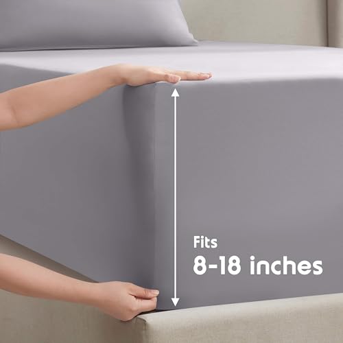 Image of Nestl Twin Bed Sheet Set - Grey Lavender - 3-Piece Deep Pocket | Instantly Soft, Night-One Ready (No Wash Required). Fits 16-Inch Deep Pockets, 360-Degree Elastic Grip